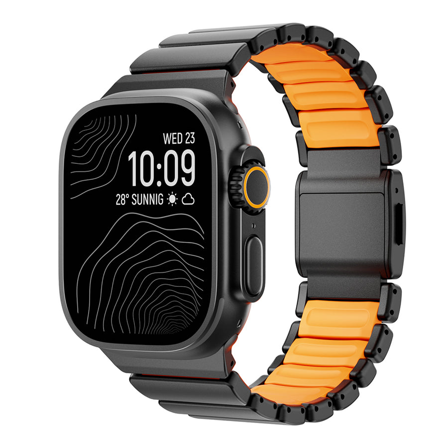 Watch Ultra 49mm Zore KRD-152 Titanyum Silikon Kordon - Siyah-Turuncu