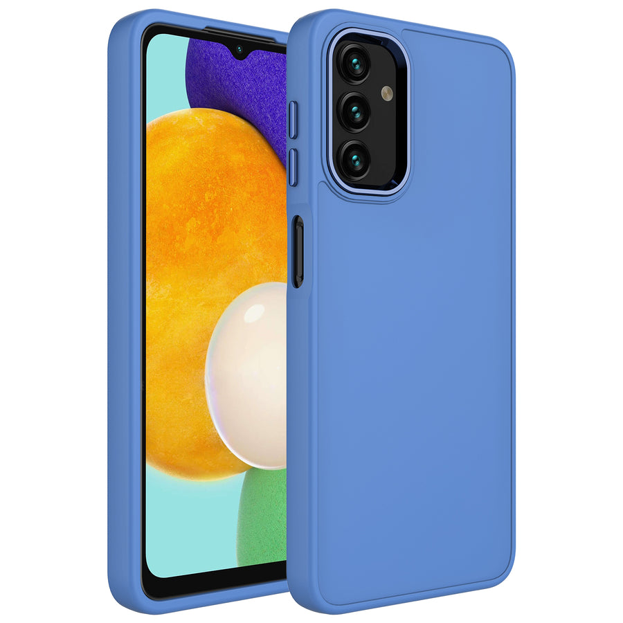 Galaxy A04S Kılıf Metal Çerçeve ve Buton Tasarımlı Silikon Zore Luna Kılıf - Lavendery Gray