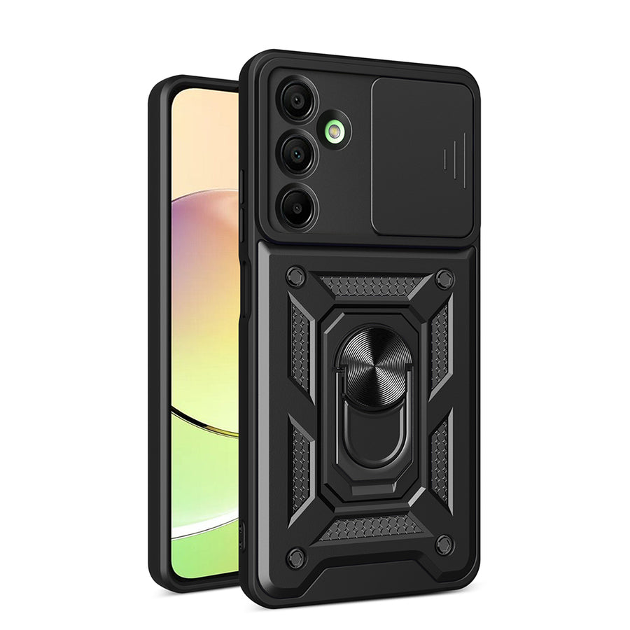 Galaxy A16 Kılıf Magnetik Standlı Kamera Korumalı Zore Sürgülü Vega Kılıf - Siyah