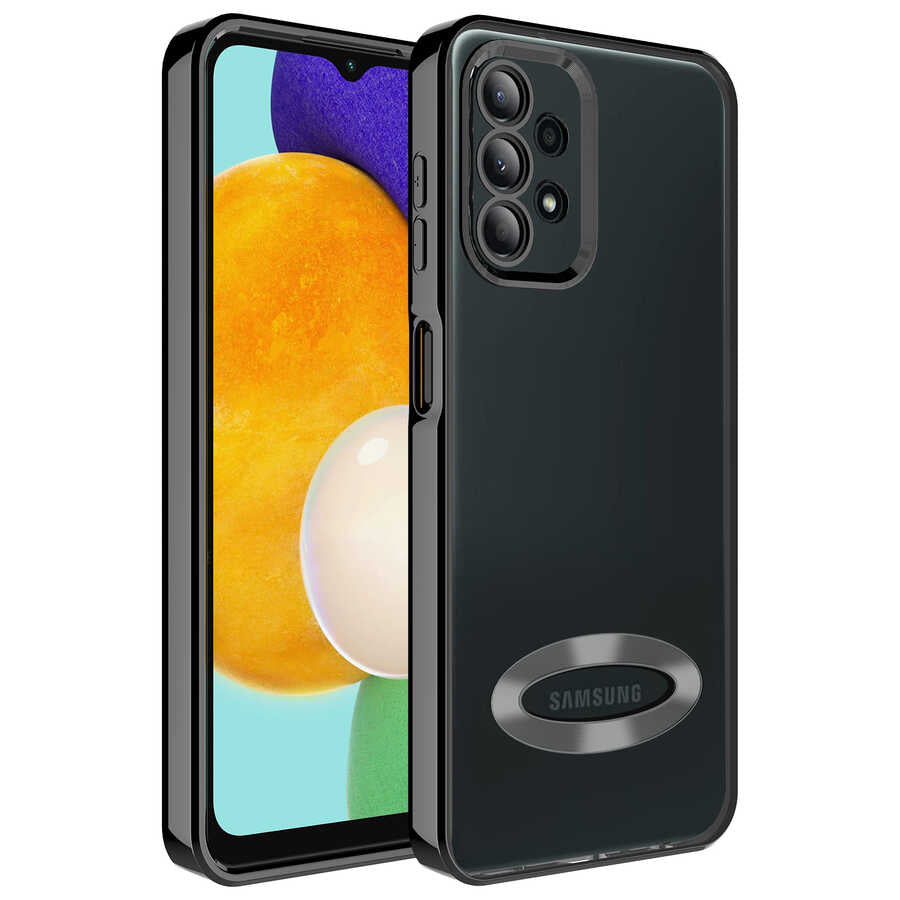 Galaxy A23 Kılıf Kamera Korumalı Logo Gösteren Zore Omega Kılıf - Siyah