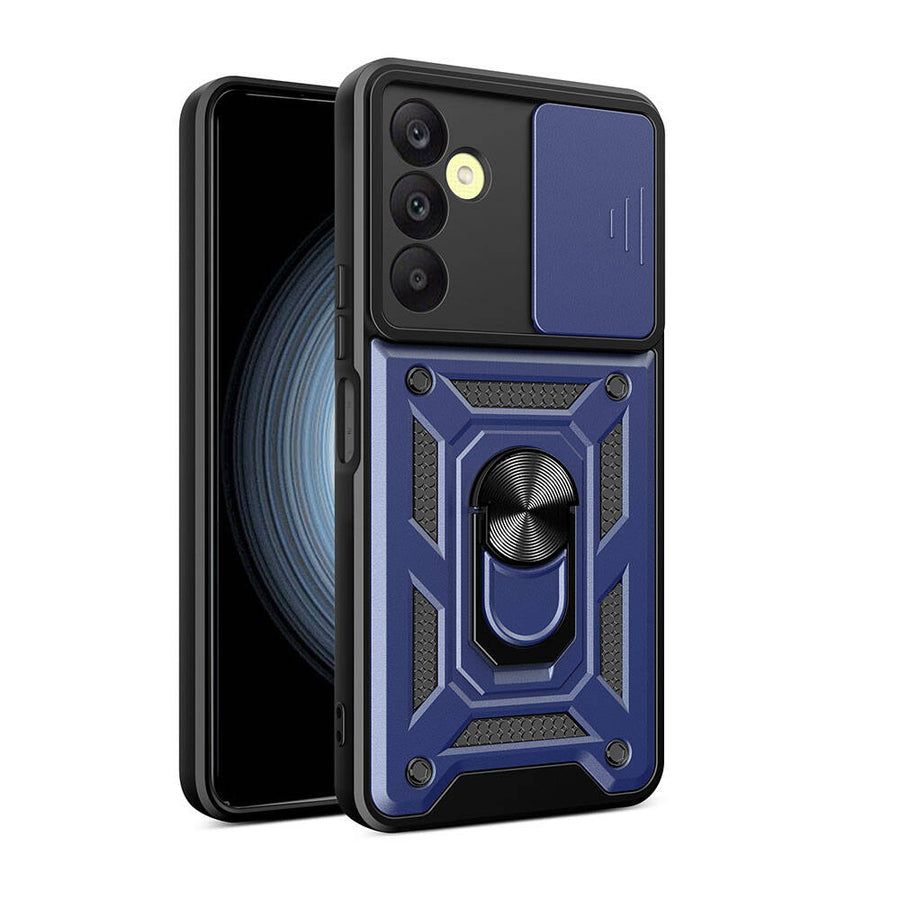 Galaxy A25 Kılıf Magnetik Standlı Kamera Korumalı Zore Sürgülü Vega Kılıf - Mavi