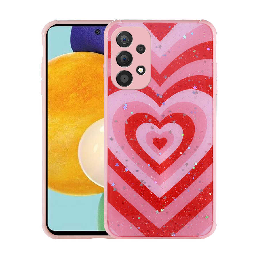 Galaxy A32 4G Kılıf Simli Desenli Kamera Korumalı Parlak Zore Popy Kılıf - Kalp