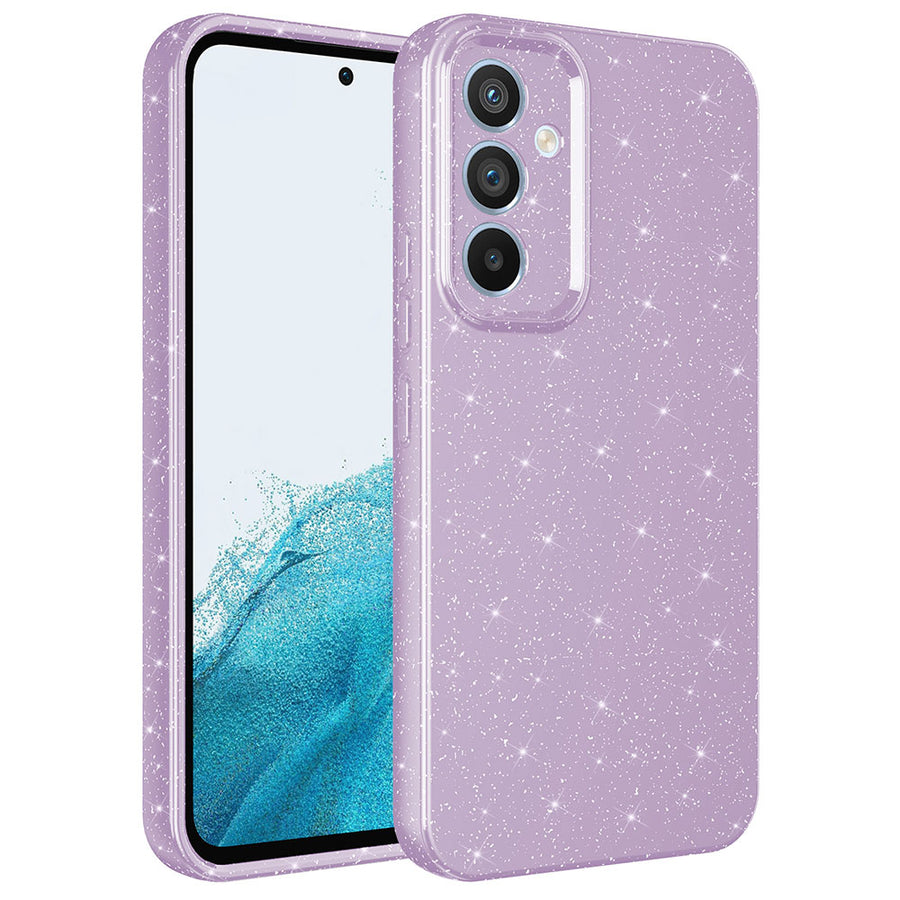 Galaxy A54 Kılıf Kamera Korumalı Simli Lüks Zore Koton Kılıf - Lila