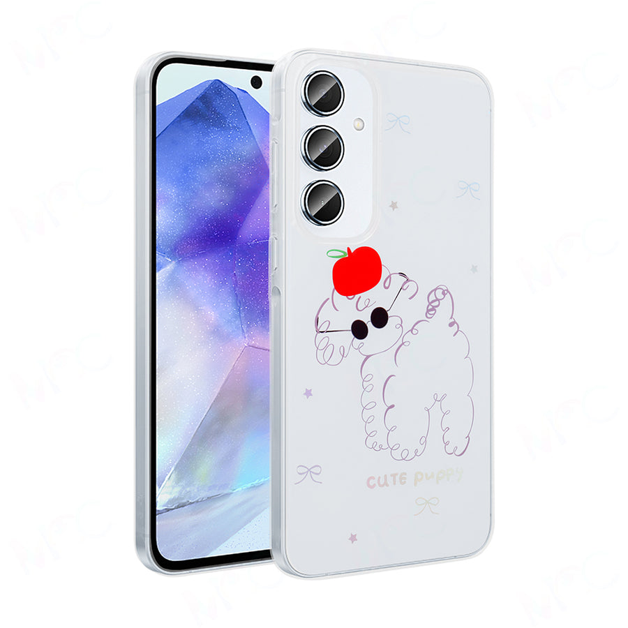 Galaxy A55 Kılıf Şeffaf Figürlü Zore Folk Sert Kılıf - Sevimli Köpek