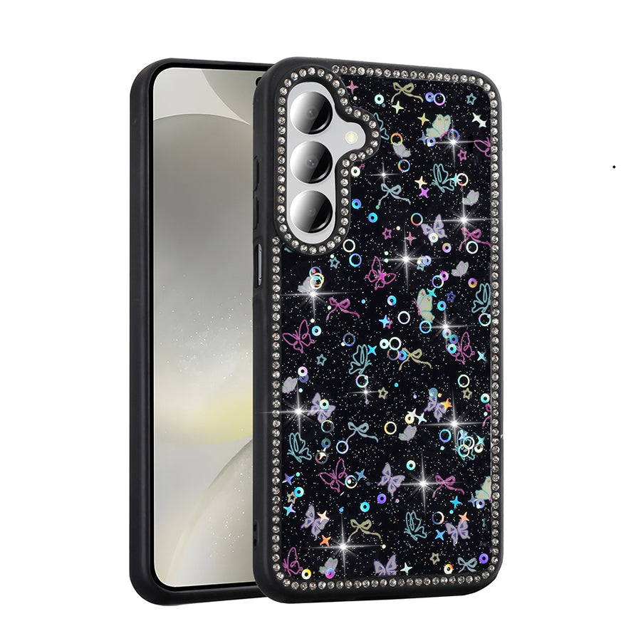 Galaxy A55 Kılıf Taşlı ve Simli Tasarım Zore Azra Kılıf - Siyah
