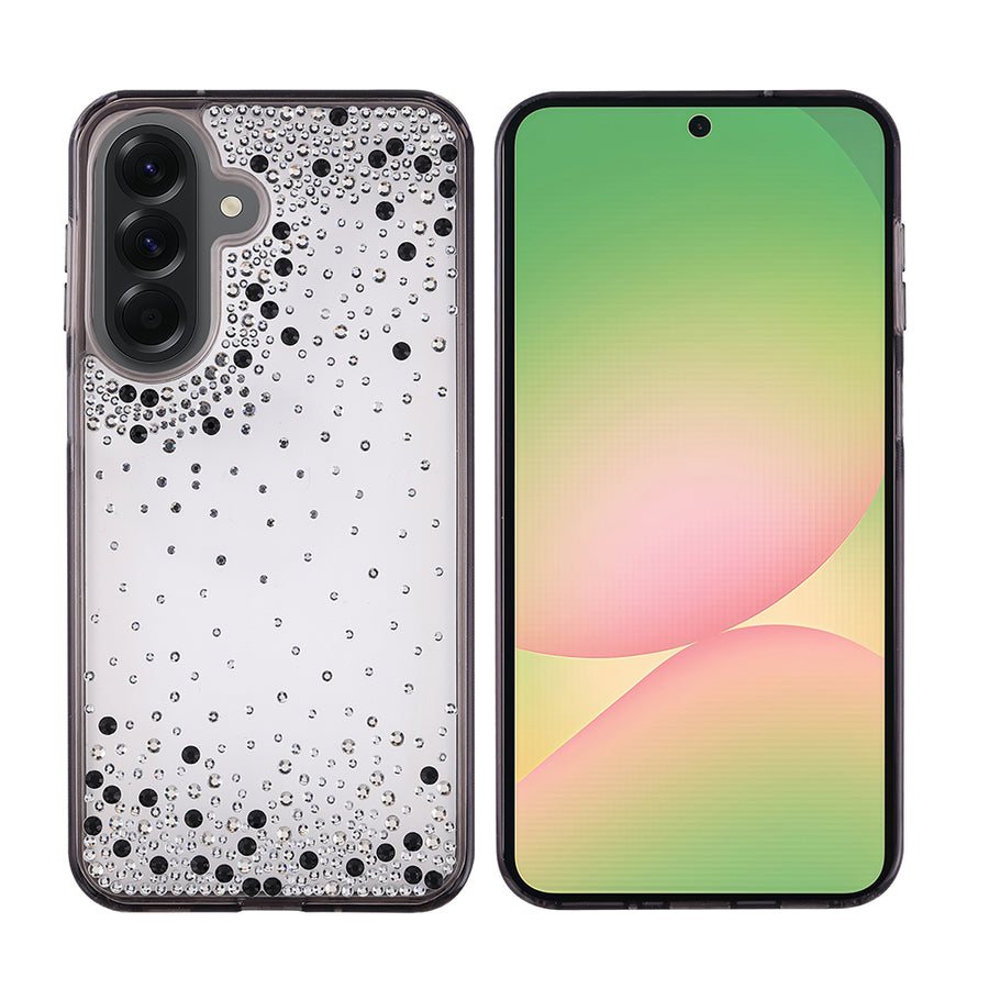 Galaxy A56 Kılıf Airbag Tasarımlı Damla Taşlı Şeffaf Zore Pera Silikon Kılıf - Siyah