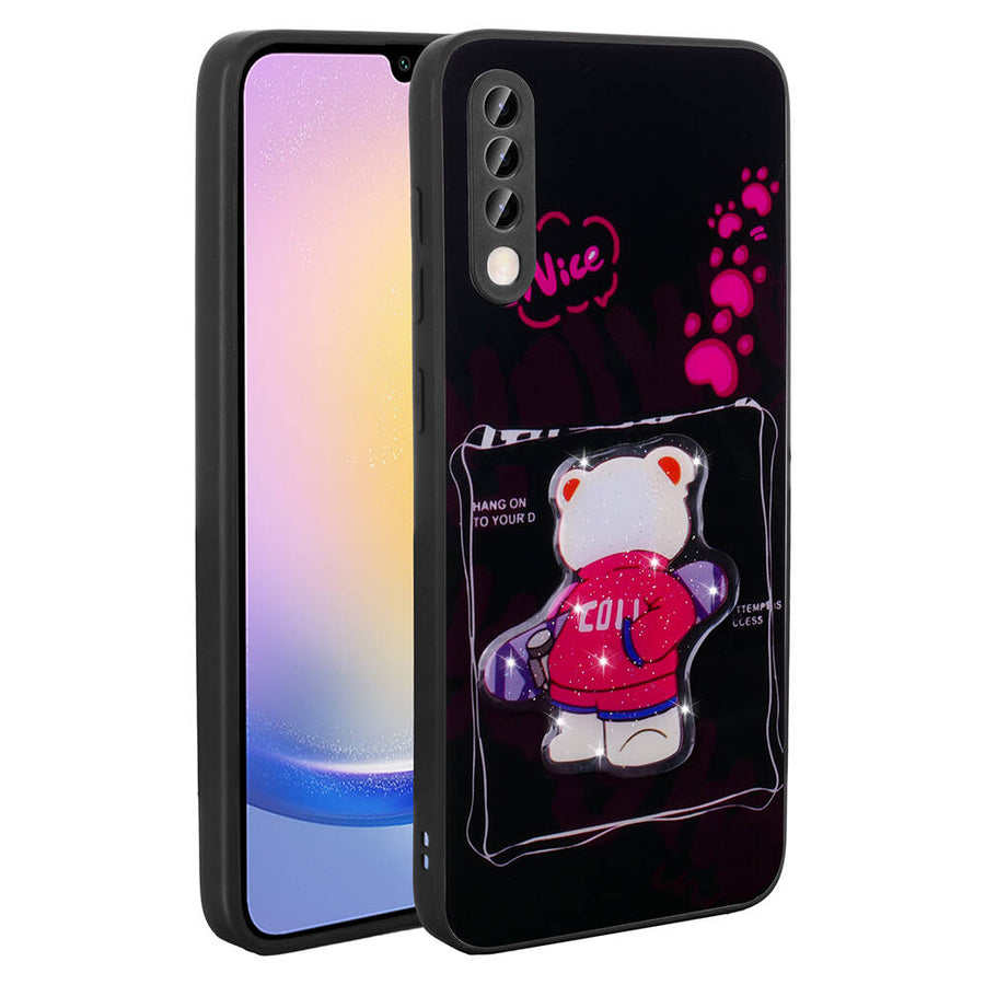 Galaxy A70 Kılıf Parlayan Kabartmalı İkonik Figürlü Zore Amas Silikon Kılıf - Siyah