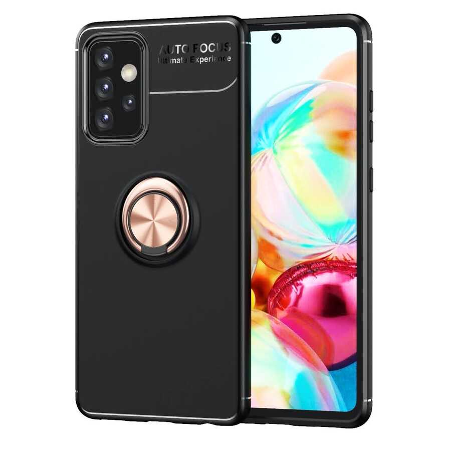 Galaxy A72 Kılıf Zore Ravel Silikon Kılıf - Siyah-Rose Gold