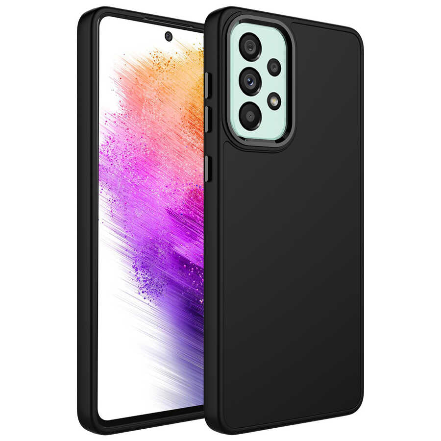 Galaxy A73 Kılıf Metal Çerçeve ve Buton Tasarımlı Silikon Zore Luna Kılıf - Siyah