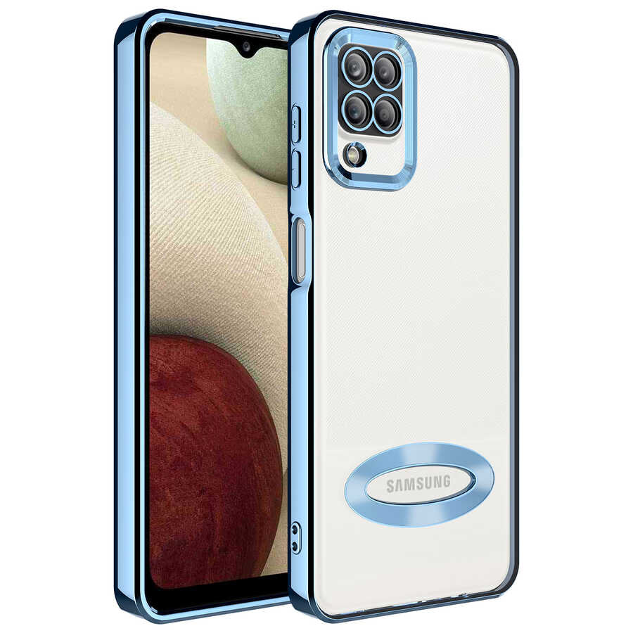 Galaxy M12 Kılıf Kamera Korumalı Logo Gösteren Zore Omega Kılıf - Sierra Mavi