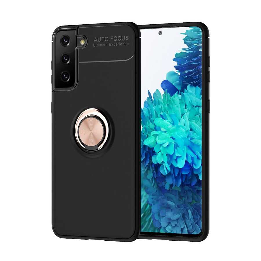 Galaxy S21 Plus Kılıf Zore Ravel Silikon Kılıf - Siyah-Rose Gold