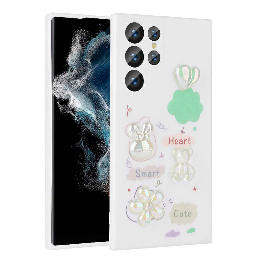 Galaxy S22 Ultra Kılıf Kabartma Figürlü Parlak Zore Toys Silikon Kılıf - Beyaz