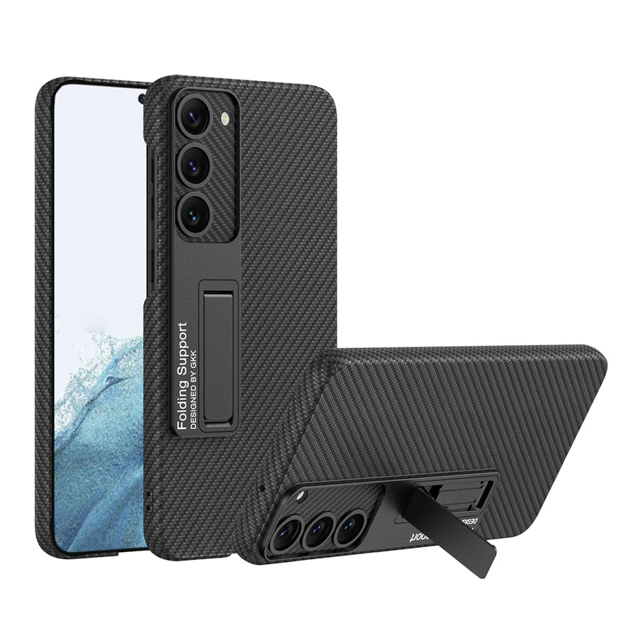 Galaxy S23 Kılıf Zore Kıpta Standlı Kılıf - Siyah Karbon