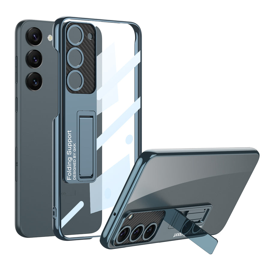 Galaxy S23 Plus Kılıf Kamera Korumalı Şeffaf Tasarımlı Zore Lego Standlı Kılıf - Mavi