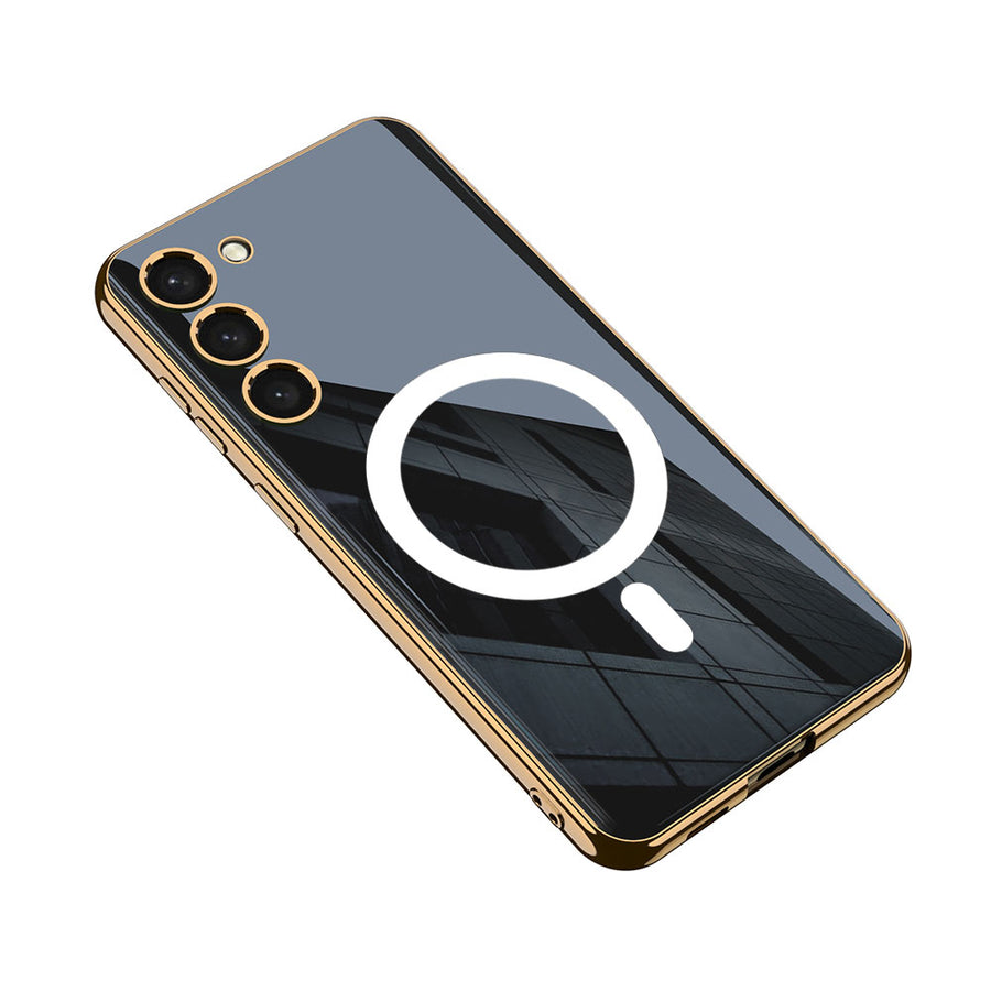 Galaxy S23 Plus Kılıf Wireless Şarj Özellikli Kenarları Elektroplating Kaplama Aynalı Zore Kent Kılıf - Siyah