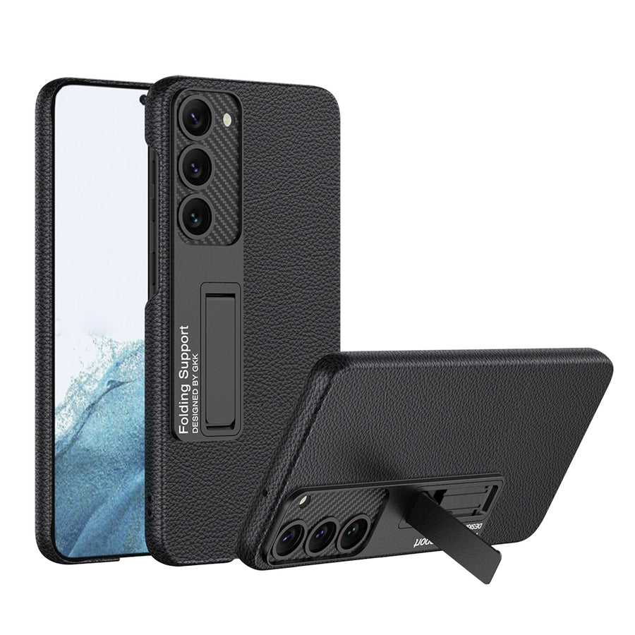 Galaxy S23 Plus Kılıf Zore Kıpta Standlı Kılıf - Siyah Litchi