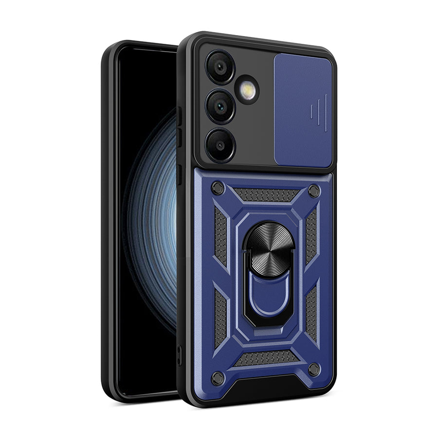 Galaxy S24 FE Kılıf Magnetik Standlı Kamera Korumalı Zore Sürgülü Vega Kılıf - Mavi