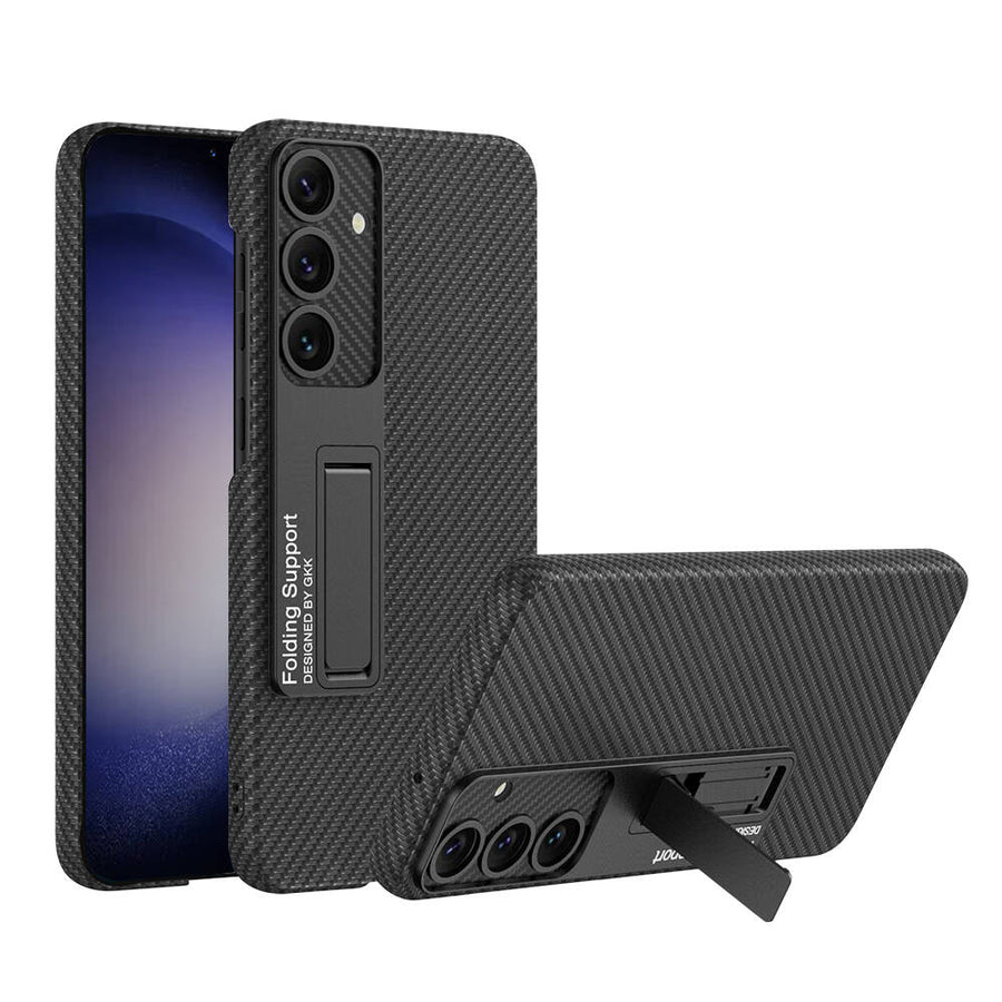 Galaxy S24 Kılıf Zore Kıpta Standlı Kılıf - Siyah Karbon