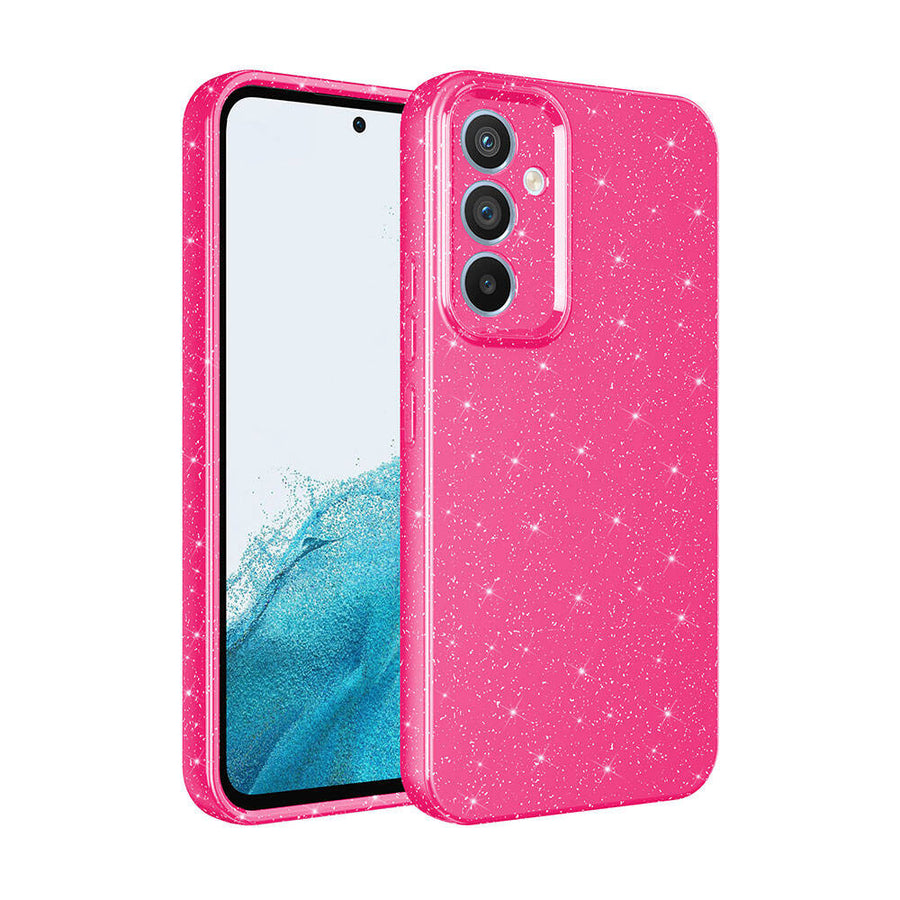 Galaxy S24 Plus Kılıf Kamera Korumalı Simli Lüks Zore Koton Kılıf - Pembe Koyu