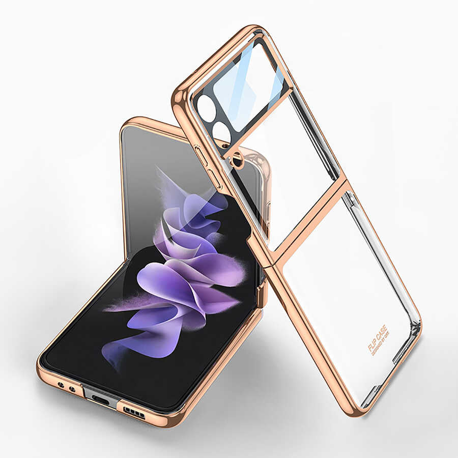 Galaxy Z Flip 4 Kılıf Zore Kıpta Lensli Kılıf - Gold