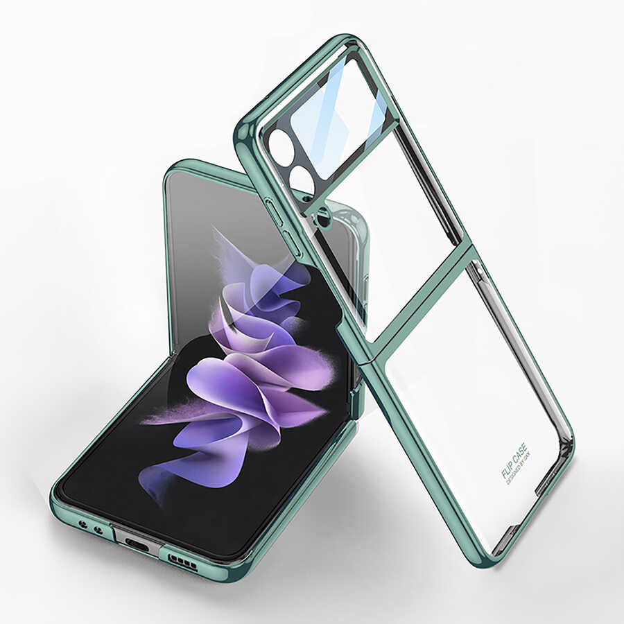Galaxy Z Flip 4 Kılıf Zore Kıpta Lensli Kılıf - Koyu Yeşil