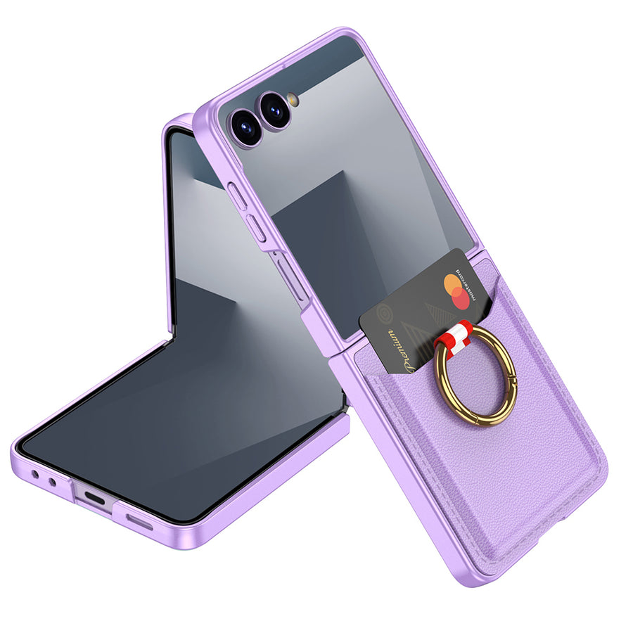 Galaxy Z Flip 7 Zore Kıpta Yüzüklü Kartlıklı Kılıf - Mor