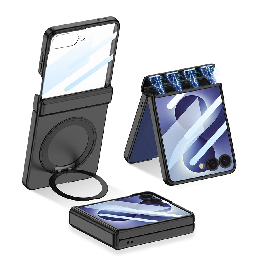 Galaxy Z Flip 8 Kılıf M-safe Şarj Özellikli Zore Kıpta KPT-06 Ring Standlı Kılıf - Siyah