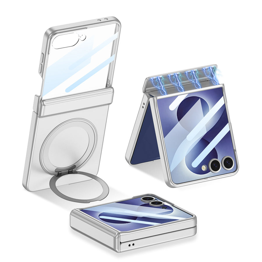Galaxy Z Flip 8 Kılıf M-safe Şarj Özellikli Zore Kıpta KPT-06 Ring Standlı Kılıf - Gümüş