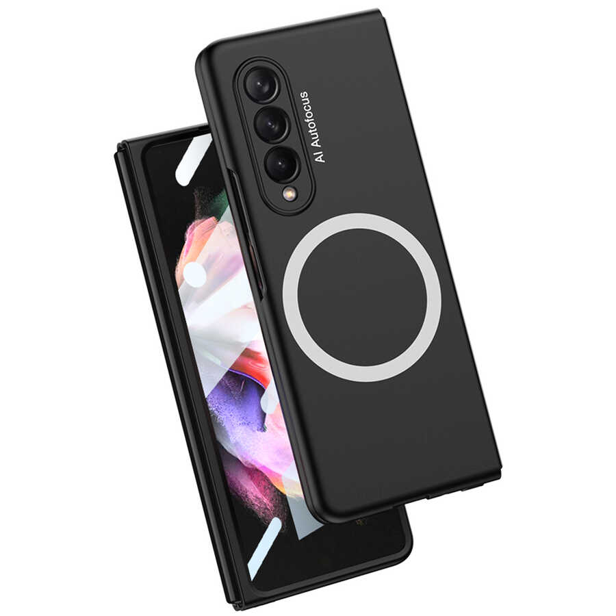 Galaxy Z Fold 3 Kılıf Wireless Şarj Özellikli Zore Kıpta M-safe Kılıf - Siyah