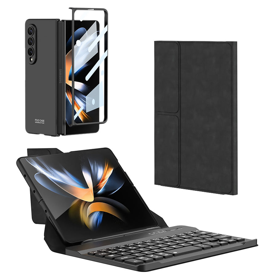 Galaxy Z Fold 4 Kılıf Standlı Bluetooth Klavyeli Zore Kıpta Keyboard Set Kılıf - Siyah
