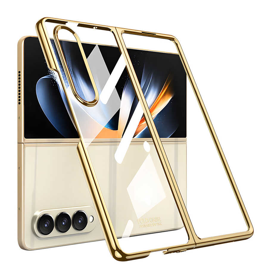 Galaxy Z Fold 4 Kılıf Zore Full Camlı Kıpta Kılıf - Gold