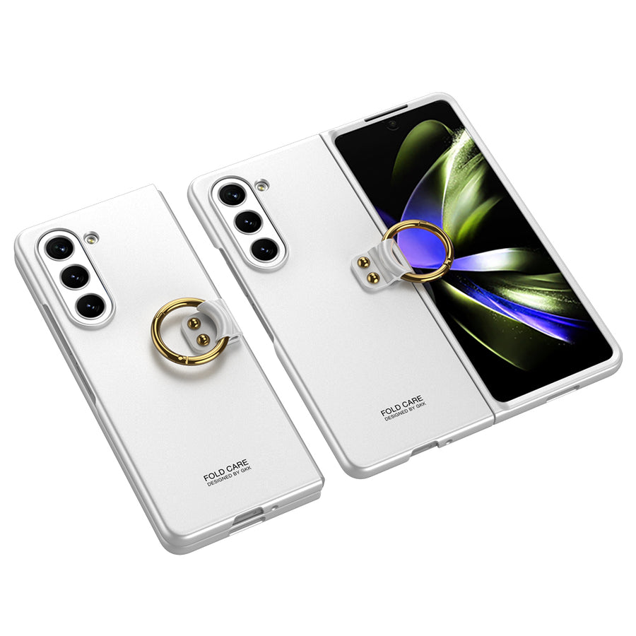 Galaxy Z Fold 5 Kılıf Zore Kıpta Yüzüklü Flip Sert Kılıf - Gümüş