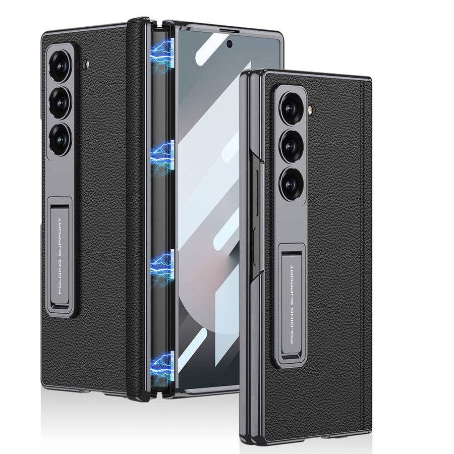 Galaxy Z Fold 6 Kılıf Deri Standlı Zore Kıpta Premium Kılıf - Siyah