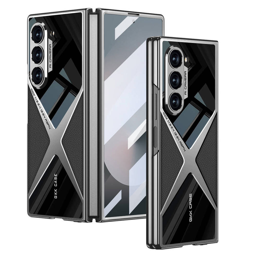 Galaxy Z Fold 6 Kılıf Ultra İnce Kamera Korumalı PC + Deri Arka Yüzey Zore X-Pro Kılıf - Siyah