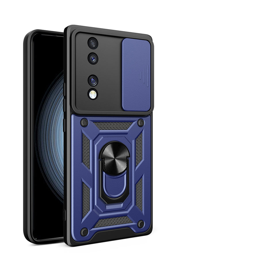 Honor 70 Kılıf Magnetik Standlı Kamera Korumalı Zore Sürgülü Vega Kılıf - Mavi