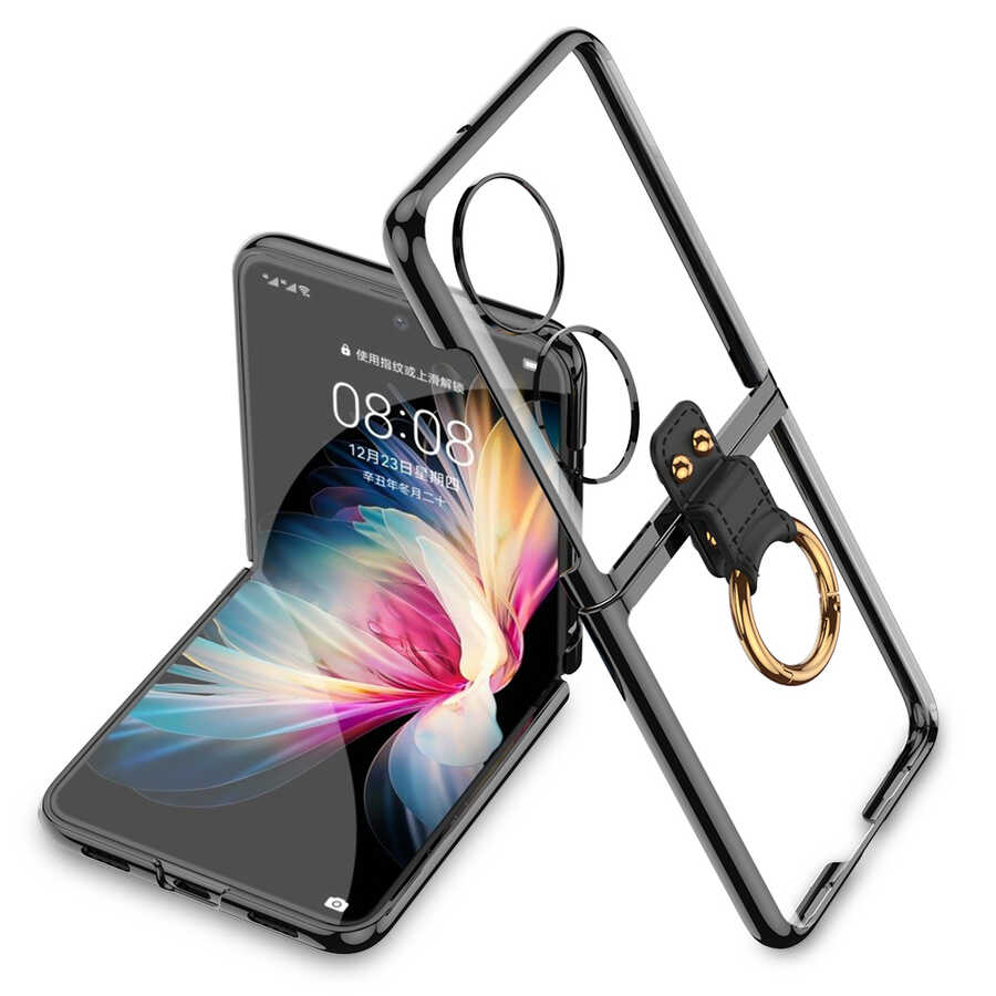 Huawei P50 Pocket Kılıf Zore Yüzüklü Kıpta Kılıf - Siyah