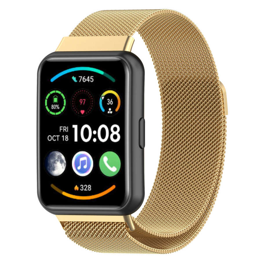 Huawei Watch Fit 2 Zore KRD-01 Metal Kordon - Gold