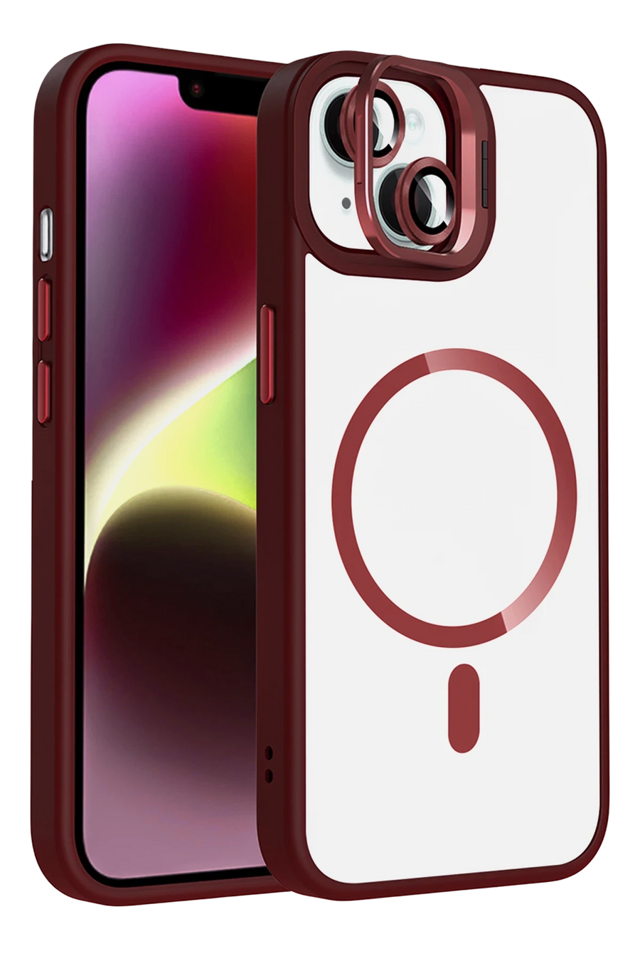Joko Apple iPhone 13 Remim Lensli Magsafe Standlı Kapak - Bordo
