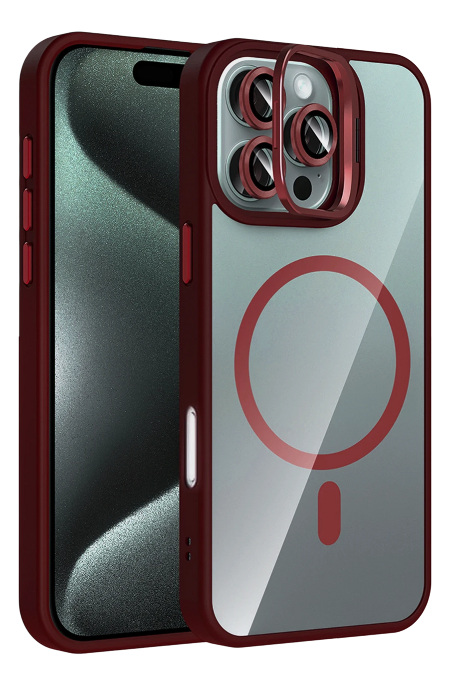 Joko Apple iPhone 16 Pro Max Remim Lensli Magsafe Standlı Kapak - Bordo