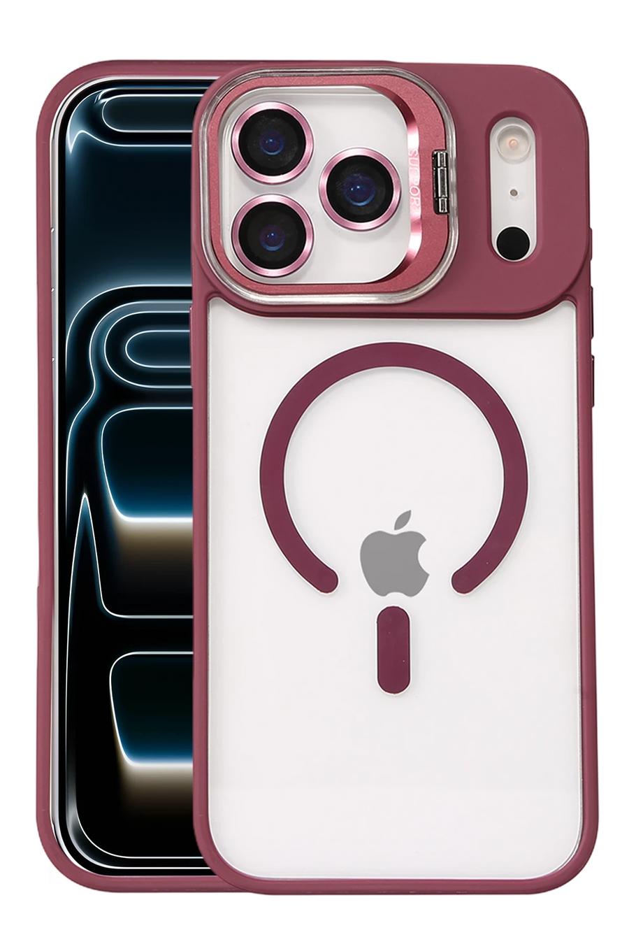 Joko Apple iPhone 17 Pro Max Remim Lensli Magsafe Standlı Kapak - Bordo