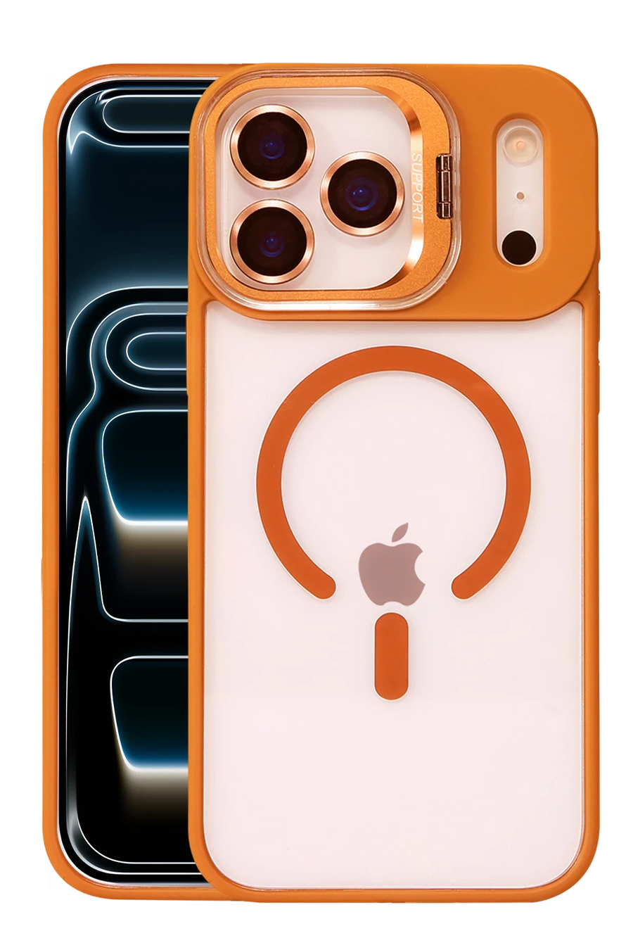 Joko Apple iPhone 17 Pro Max Remim Lensli Magsafe Standlı Kapak - Turuncu