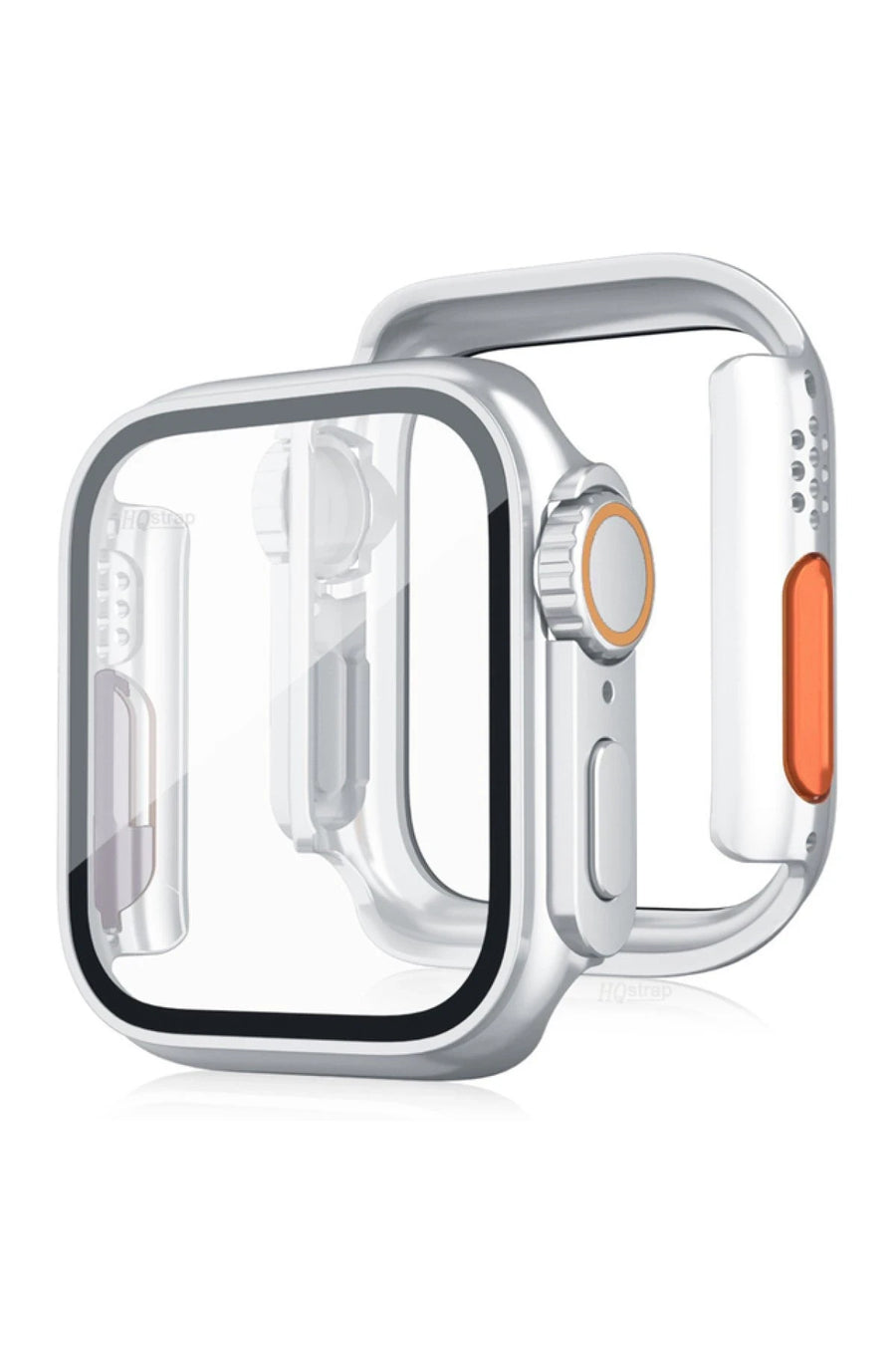 Newface Apple Watch 44mm Waterproof Camlı Kasa Ekran Koruyucu - Gümüş-Turuncu