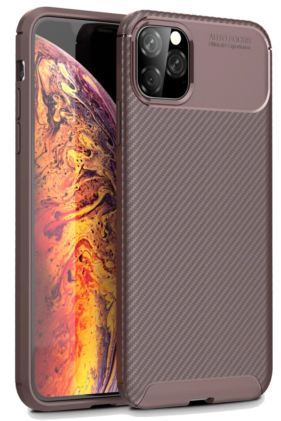 Newface Apple iPhone 11 Pro Kılıf Auto Focus Karbon Kapak - Kahverengi
