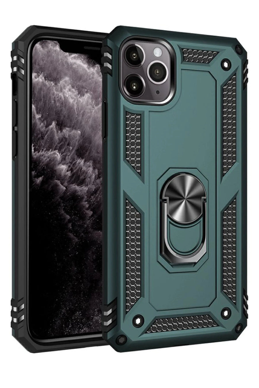 Newface Apple iPhone 11 Pro Kılıf Sofya Yüzüklü Silikon Kapak - Yeşil