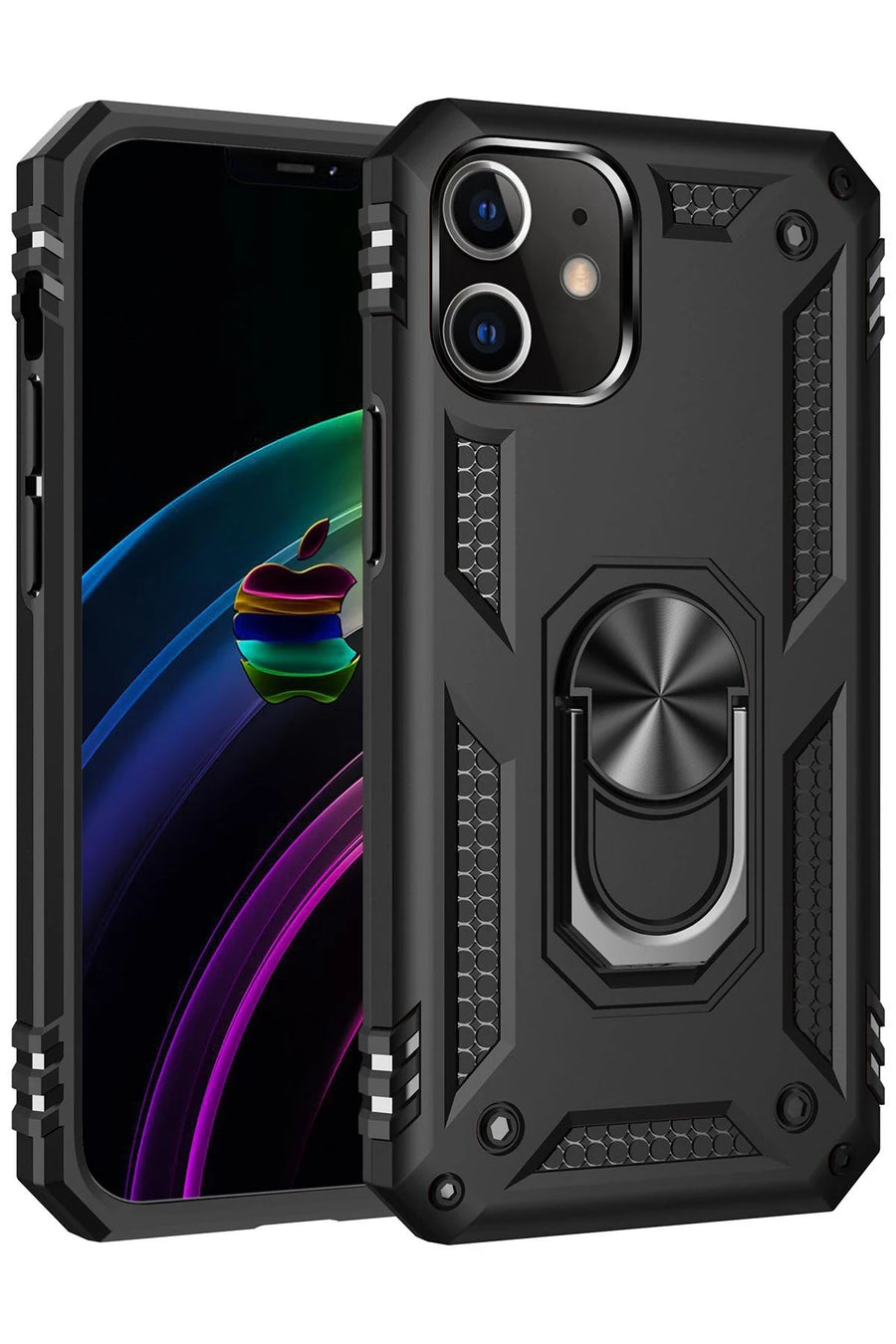Newface Apple iPhone 12 Mini Kılıf Sofya Yüzüklü Silikon Kapak - Siyah
