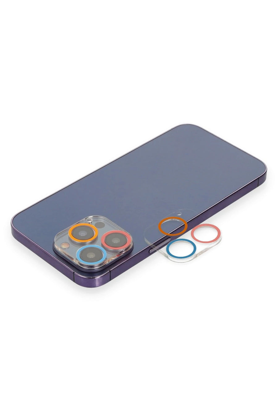 Newface Apple iPhone 12 Pro Max Renkli Kamera Lens Koruma Cam - Pembe-Mavi