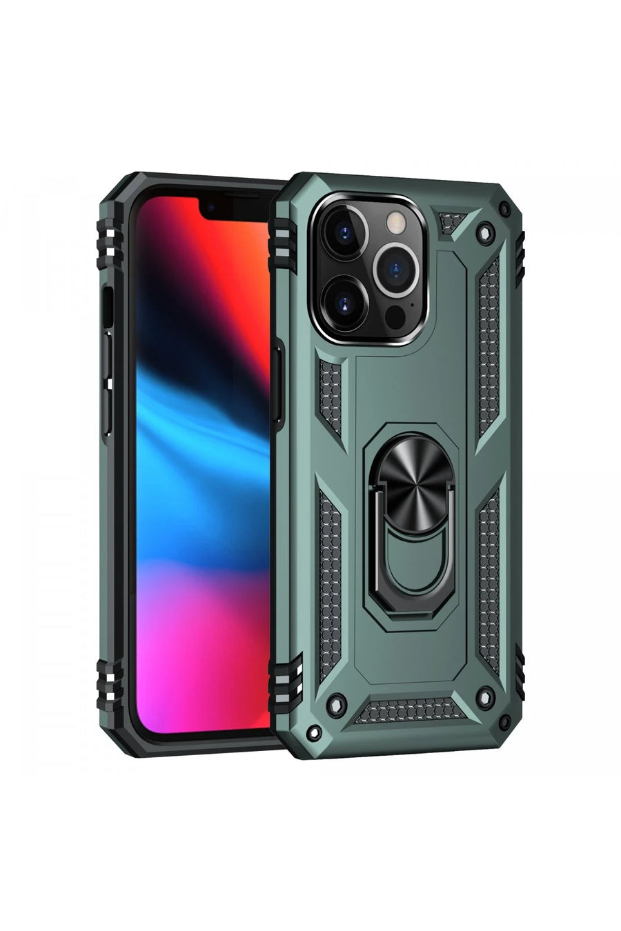 Newface Apple iPhone 13 Pro Kılıf Sofya Yüzüklü Silikon Kapak - Yeşil