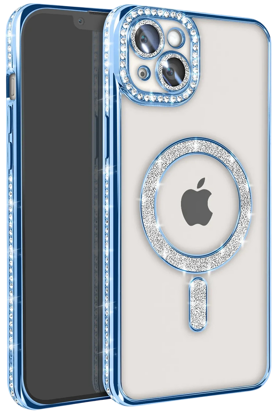Newface Apple iPhone 14 Kılıf Joke Simli Magneticsafe Kılıf - Mavi