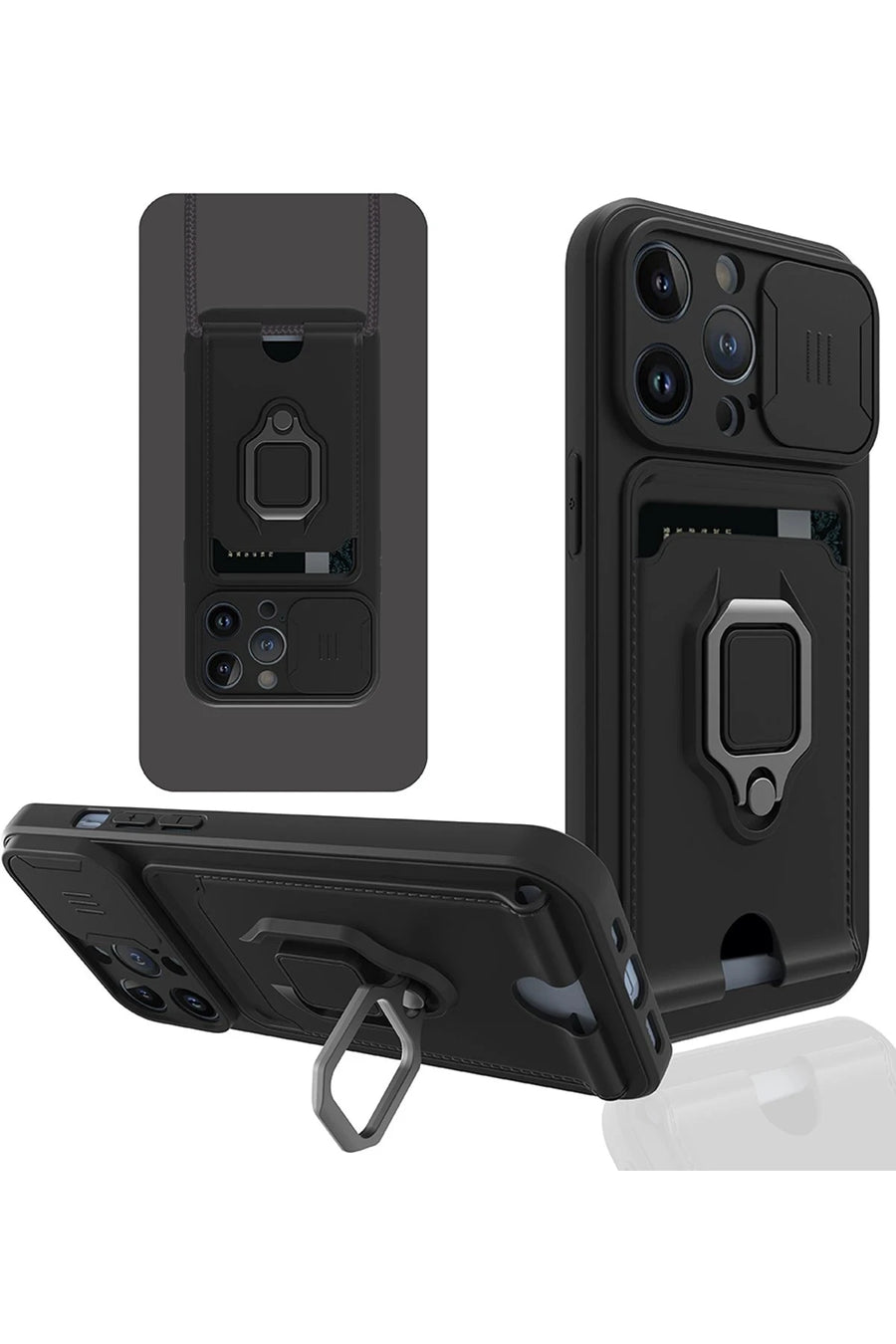 Newface Apple iPhone 14 Pro Kılıf Zuma Kartvizitli Yüzüklü Silikon - Siyah