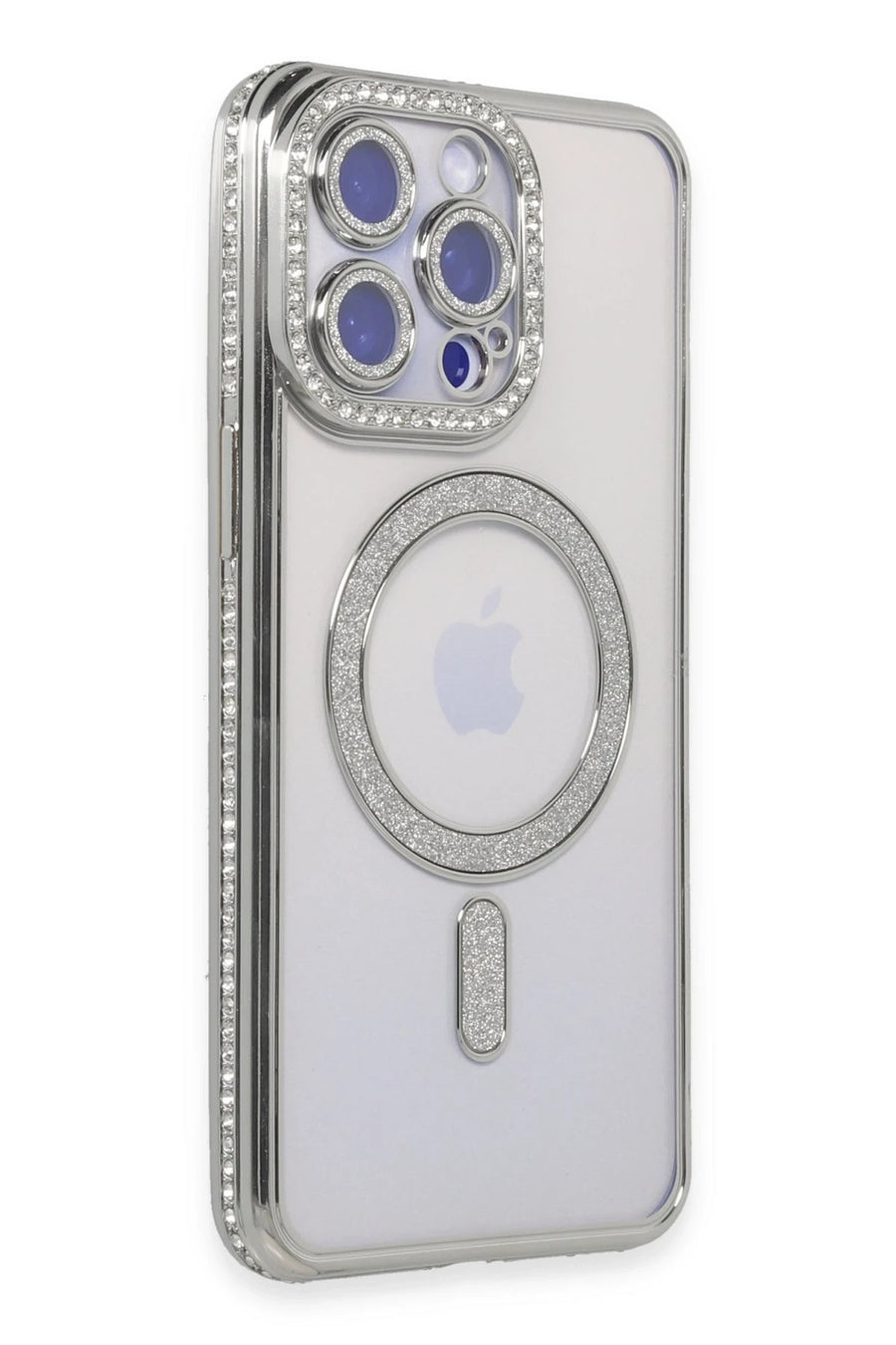 Newface Apple iPhone 14 Pro Max Kılıf Joke Simli Magneticsafe Kılıf - Gümüş